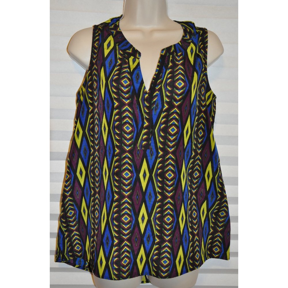 Sleeveless Summer Tunic Blouse by LOVE Note , Geometric pattern, size S - Picture 5 of 16